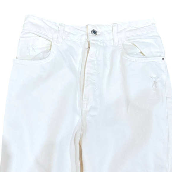 Zara off White Distressed Straight Leg Jeans torn knees raw hem size 6 - Picture 5 of 8